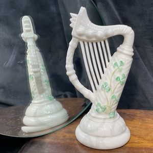 Belleek Porcelain 6" Shamrock Harp 9th Mark 1997-1999.